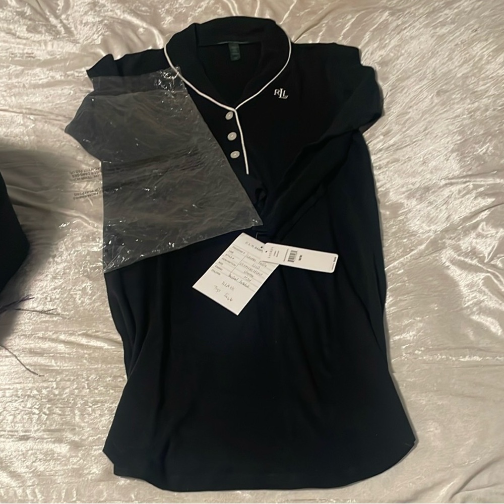 NWT LAUREN Ralph Lauren black Sinclair interlock, long sleeve nightgown